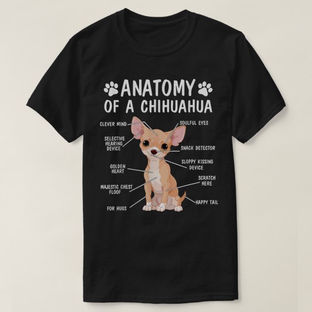 Camiseta Anatomia De Um Chihuahua Dono De Cachorro Engraçad (Frente do Design)