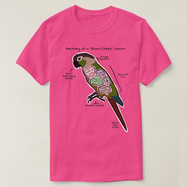 Camiseta Anatomia de um Conure de Cheek Verde (Frente do Design)