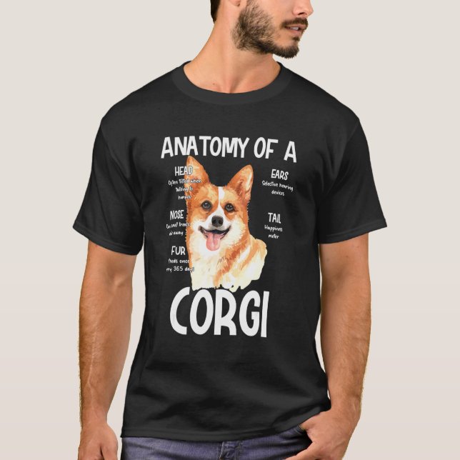 Camiseta Anatomia de um Corgi para Ruído de Cabeça de Cacho (Frente)