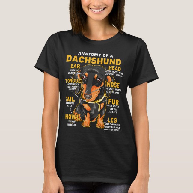 Camiseta Anatomia De Um Dachshund Para Cachorro-Isqueiro (Frente)