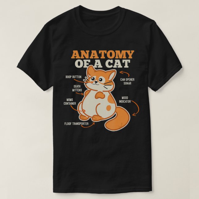 Camiseta Anatomia De Um Gato Engraçado Presente No Morro (Frente do Design)