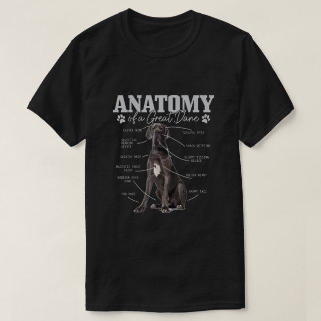 Camiseta Anatomia De Um Grande Cachorro Engraçado E Engraça (Frente do Design)