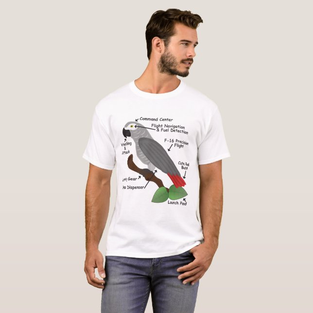 Camiseta Anatomia de um papagaio do cinza africano (Frente Completa)