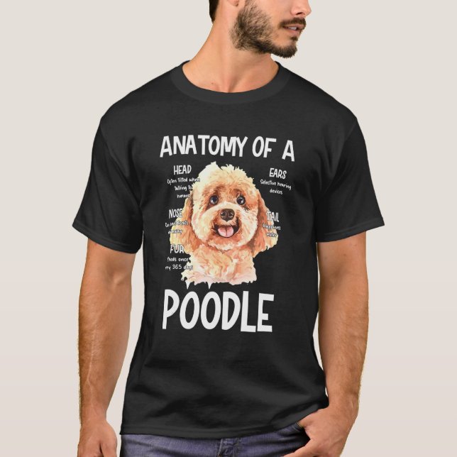Camiseta Anatomia De Um Poodle Para O Ruído Da Cabeça De Cã (Frente)