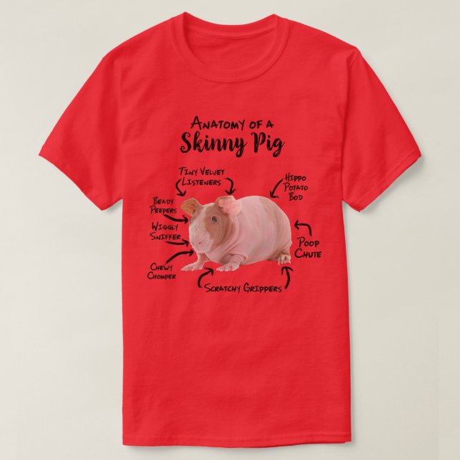Camiseta Anatomia de um Porco da Guiné Magra (Frente do Design)