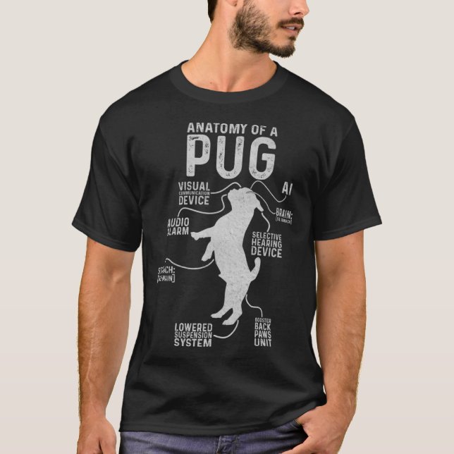 Camiseta Anatomia De Um Pug Mãe Pug Gráfico (Frente)