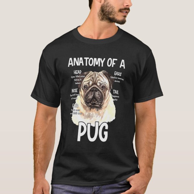 Camiseta Anatomia de um Pug para Ruído da Cabeça do Cachorr (Frente)
