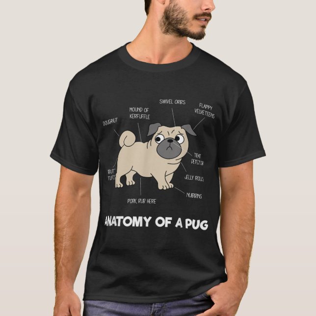 Camiseta Anatomia De Um Pug - Partes Engraçadas Do Corpo Do (Frente)