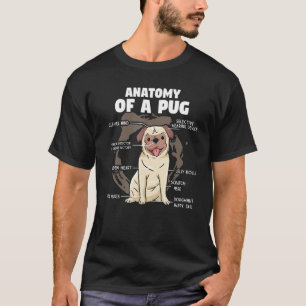 Camiseta Anatomia de um Pug Raça de Cachorro Pun