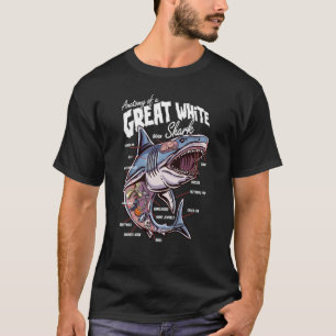 Camiseta Anatomia de um Tubarão Branco Peixe Tubarão Educac