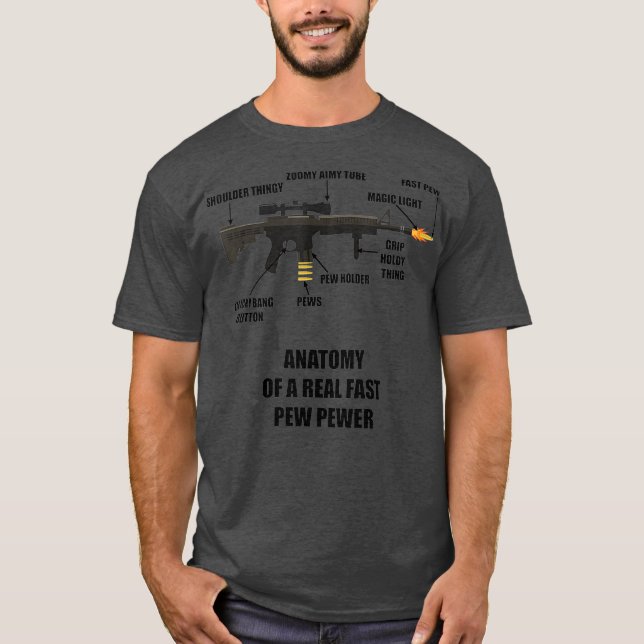 Camiseta Anatomia de uma Arma Rifle Pewer Pewer Rápida Real (Frente)