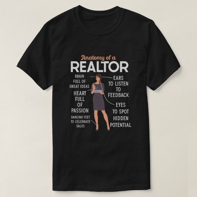 Camiseta Anatomia do Agente Imobiliário do Realtor Cortado (Frente do Design)