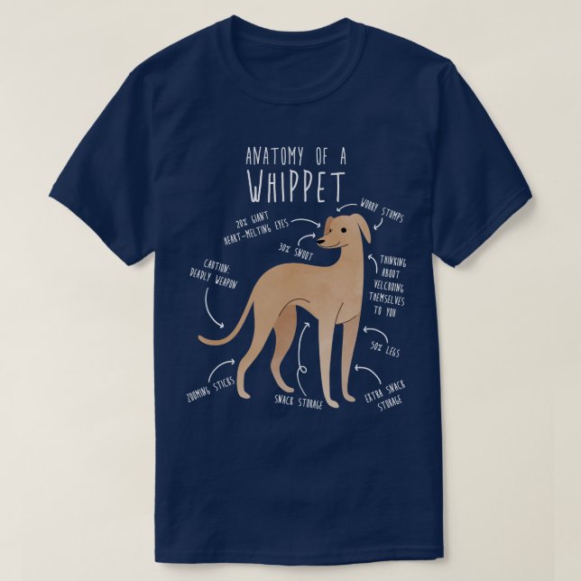 Camiseta Anatomia do Cachorro de Whippet 1 (Frente do Design)