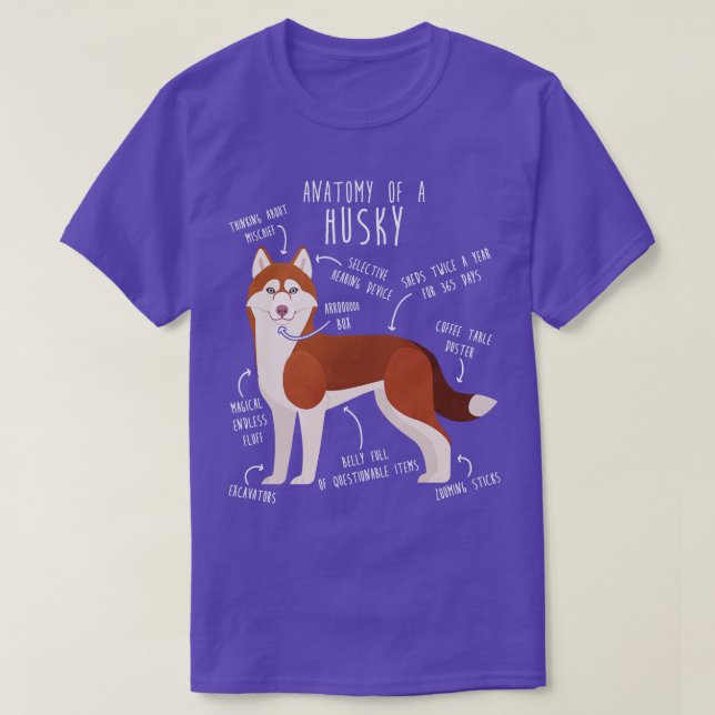 Camiseta Anatomia do Cachorro Siberiano Vermelho (Frente do Design)
