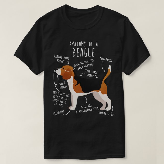 Camiseta Anatomia do cão-beagle 1 (Frente do Design)