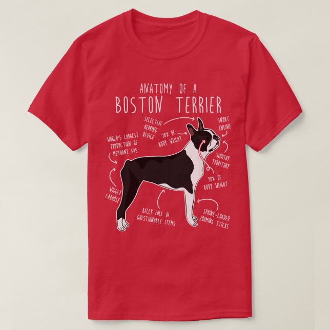 Camiseta Anatomia do Cão de Boston Terrier (Frente do Design)