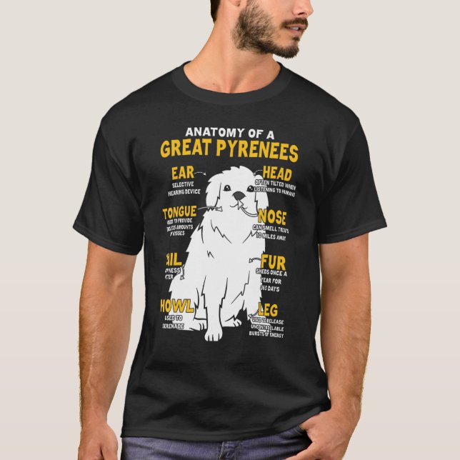 Camiseta Anatomia Do Cão Pirenéus Excelentes (Frente)