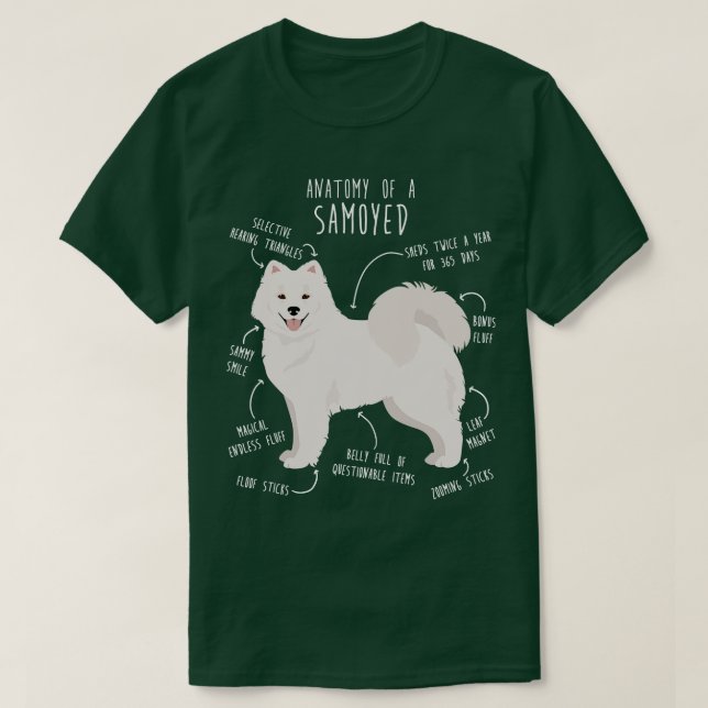 Camiseta Anatomia do cão samoyed (Frente do Design)