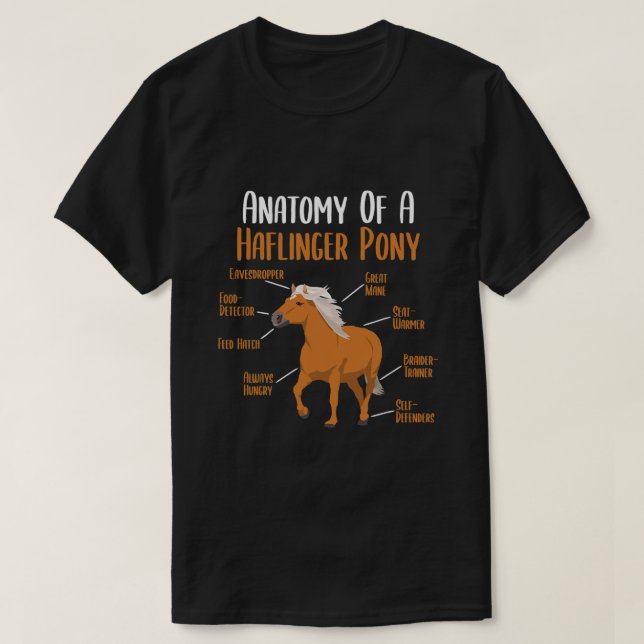 Camiseta Anatomia do cavalo de um cavalo Haflinger Pony Haf (Frente do Design)