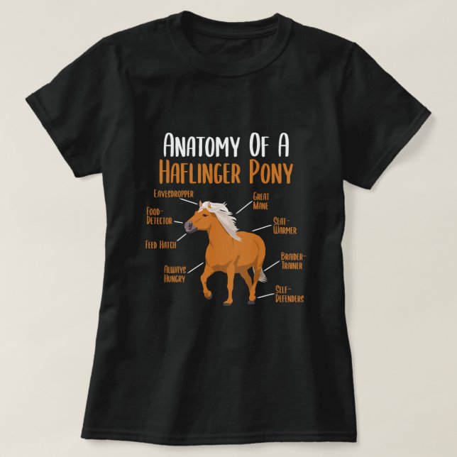 Camiseta Anatomia do cavalo de um cavalo Haflinger Pony Haf (Frente do Design)
