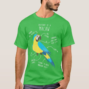 Camiseta Anatomia do papagaio azul e Dourado