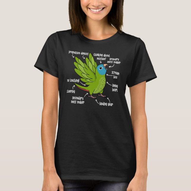 Camiseta Anatomia do papagaio I Blue coroado Conure (Frente)