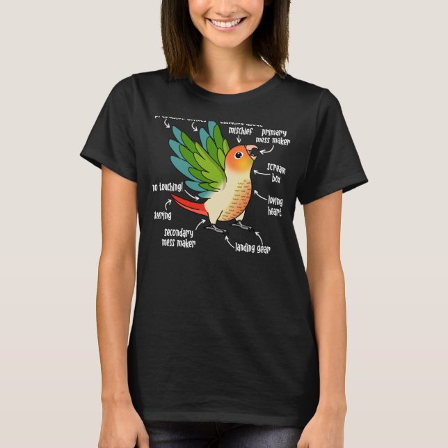 Camiseta Anatomia do papagaio I Conure de abacaxi de queijo (Frente)