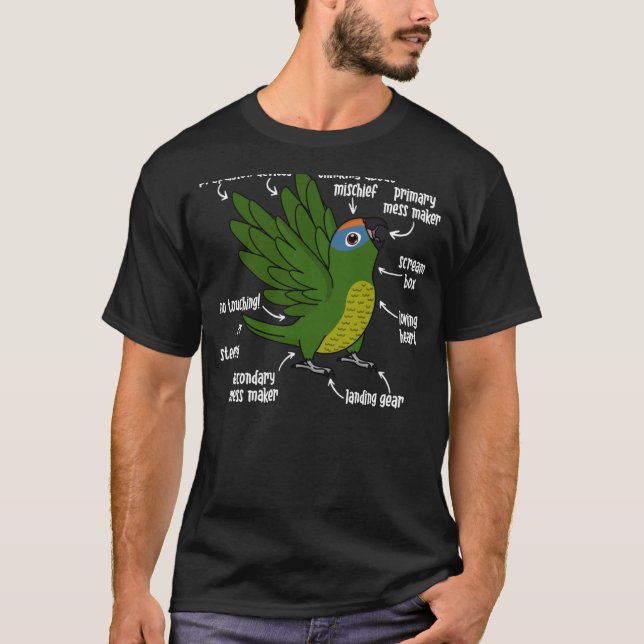 Camiseta Anatomia do papagaio I Peach fronte Conure (Frente)