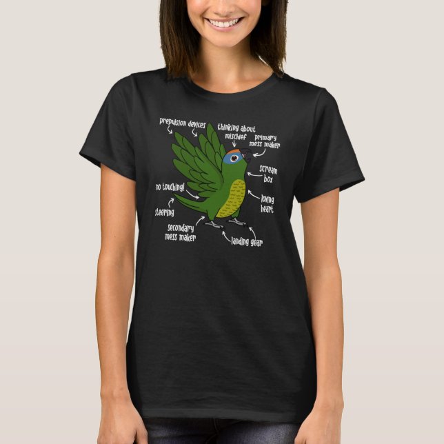 Camiseta Anatomia do papagaio I Peach fronte Conure (Frente)