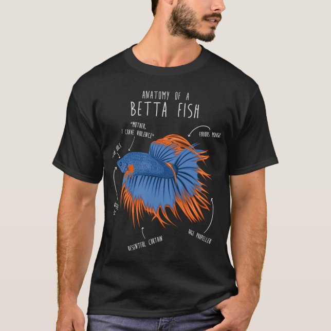 Camiseta Anatomia do Peixe Betta Peixe Combatente Siames (Frente)