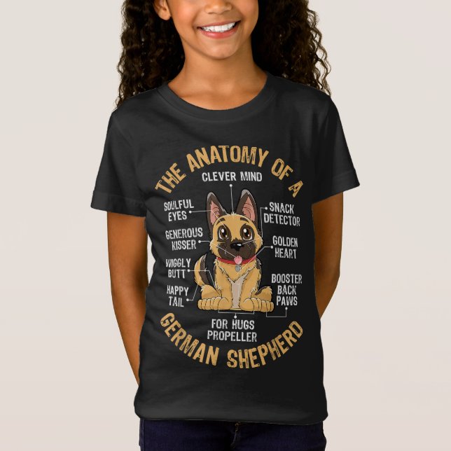 Camiseta Anatomia dos presentes de um cão engraçado German  (Frente)