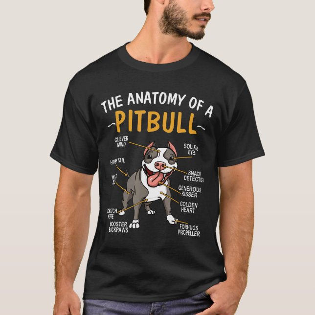 Camiseta Anatomia Engraçada de Pitbull Para Amantes de Cach (Frente)