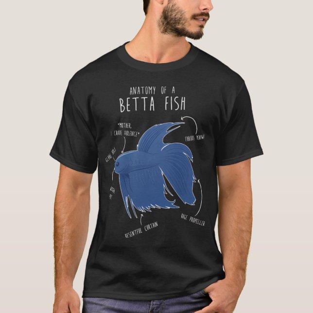 Camiseta Anatomia Engraçada de um Peixe Betta - Mãe Eu Anse (Frente)