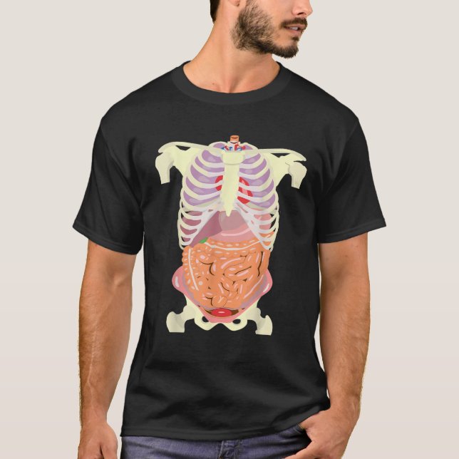 Camiseta Anatomia interna do corpo do Halloween com intelig (Frente)