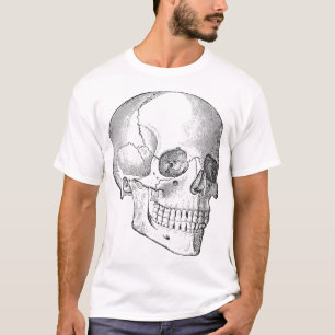 Camiseta Anatomia médica desenho do crânio de colheita mono