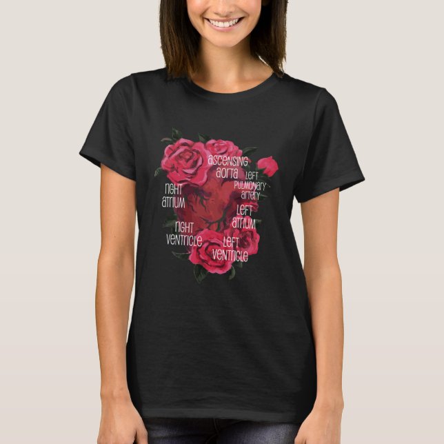 Camiseta Anatomical Heart And Flowers  Men Women Cardiologi (Frente)