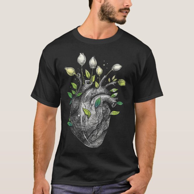 Camiseta Anatomical Heart And Flowers  Men Women Cardiologi (Frente)