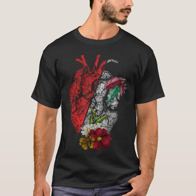 Camiseta Anatomical Heart And Flowers  Men Women Cardiologi (Frente)
