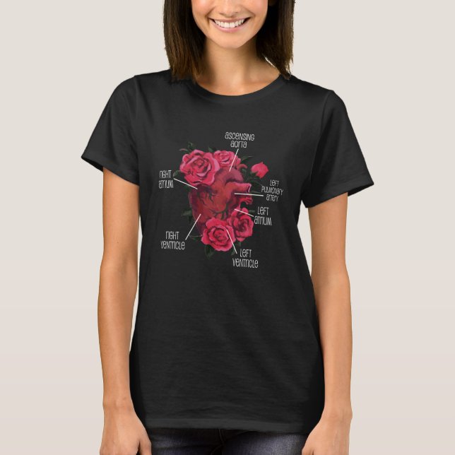 Camiseta Anatomical Heart And Flowers  Men Women Cardiologi (Frente)