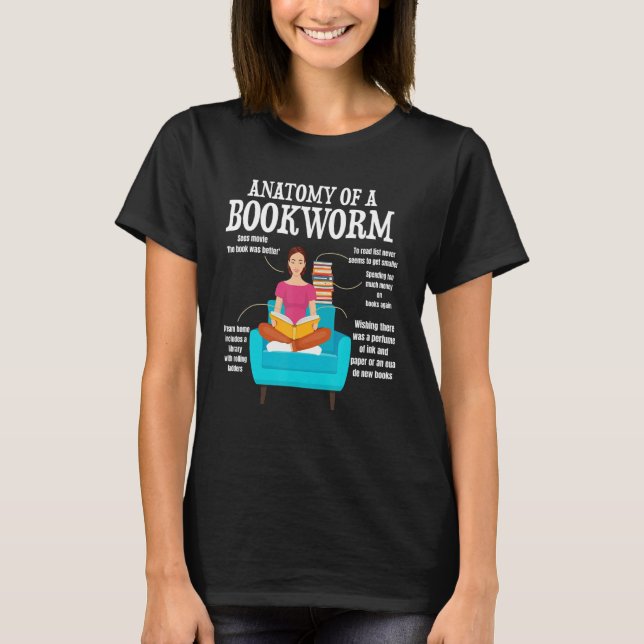 Camiseta anatomy of a bookworm book reading saying (Frente)