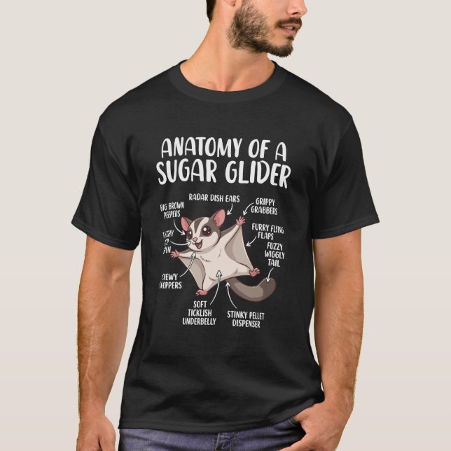Camiseta Anatomy of A Sugar Glider Funny Cute Sugar Glider  (Frente)
