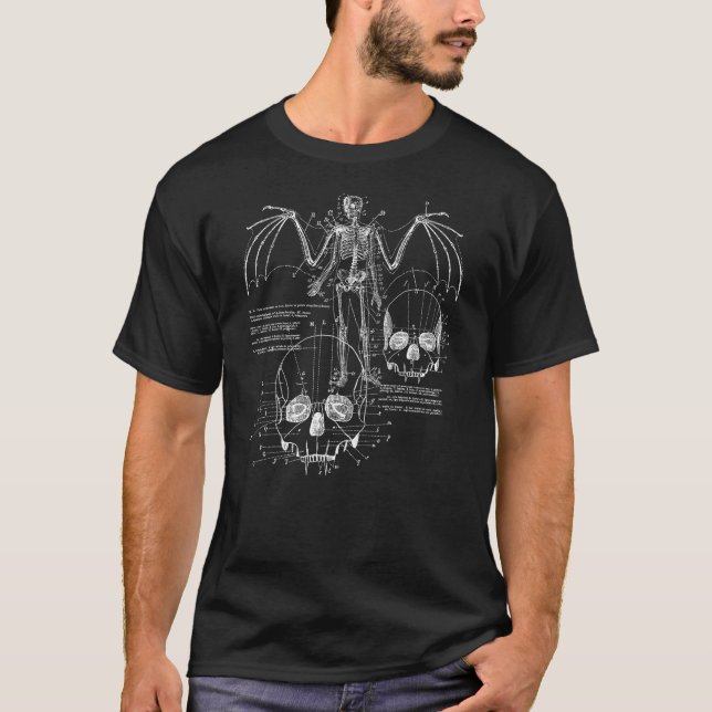 Camiseta Anatomy Of A Vampire Skull w Fangs, Bat Wings & Sk (Frente)
