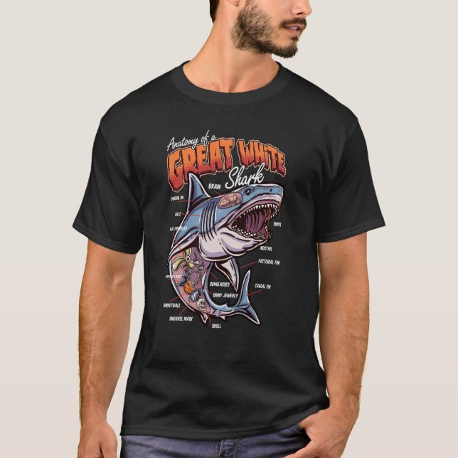 Camiseta Anatomy of a White Shark Fish Shark Educational (Frente)