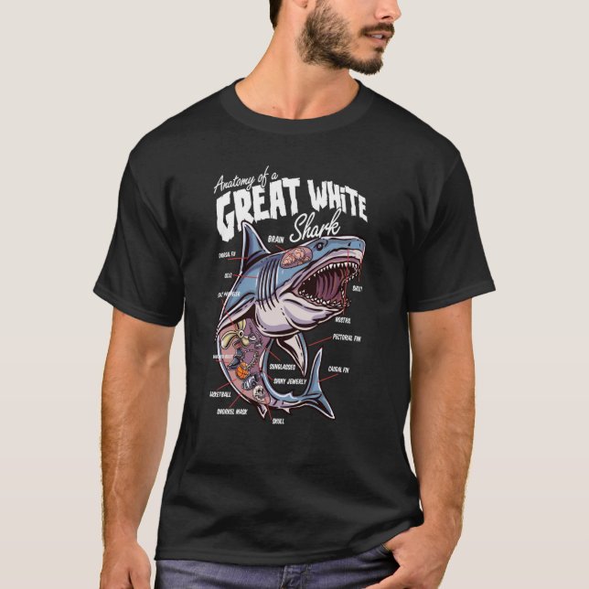 Camiseta Anatomy of a White Shark Fish Shark Educational  1 (Frente)
