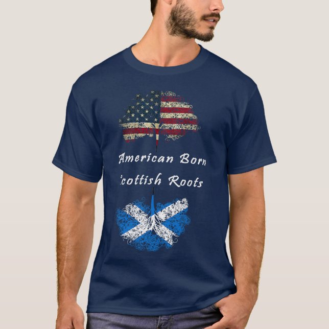 Camiseta Ancestrais das raízes da Escócia nascer americana (Frente)