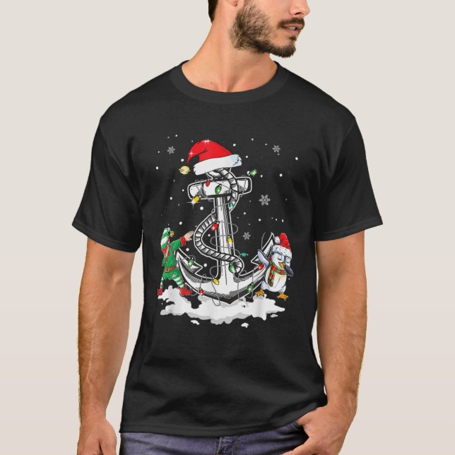 Camiseta Anchor Barco Velejando as Luzes de Natal Santa Hat (Frente)