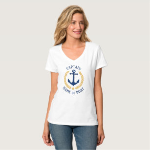 Camiseta Anchor Boat ou Capitão Nome Dourado Laurel Star Wh