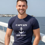 Camiseta Anchor Capitão Adicionar Nome ou Nome do Barco Azu<br><div class="desc">Anchor Capitão Adicionar Nome ou Nome do Barco Marinho Blue T Shirt</div>