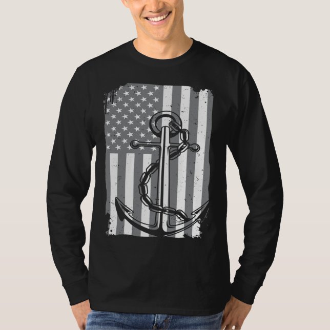 Camiseta Anchor Captain Sailing America Flag Maritime USA H (Frente)