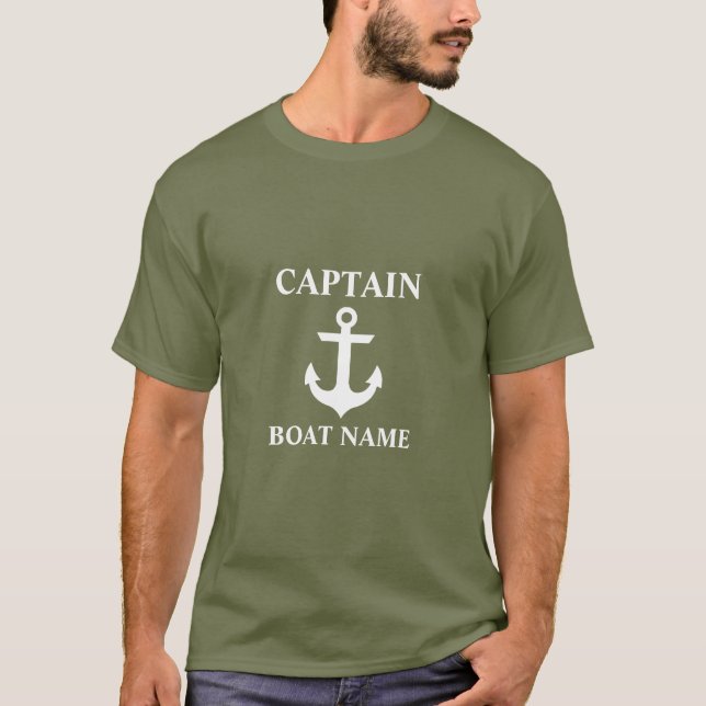 Camiseta Anchor do nome do barco verde do Capitão Náutico (Frente)